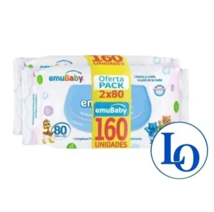 Toallitas Húmedas EmuBaby Pack 2 x 80 Unidades con Tapa