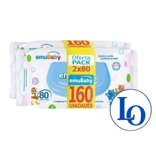 Toallitas Húmedas EmuBaby Pack 2 x 80 Unidades con Tapa